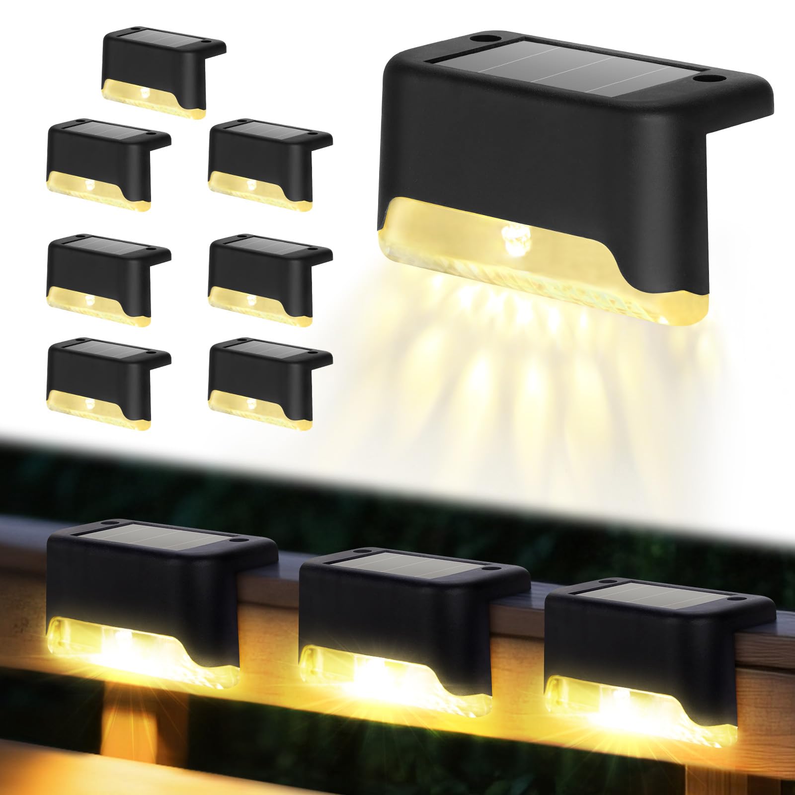 Deck Step Light - Solar-Terrassenbeleuchtung, 8er-Pack LED Wasserdichte Außenleuchten für
