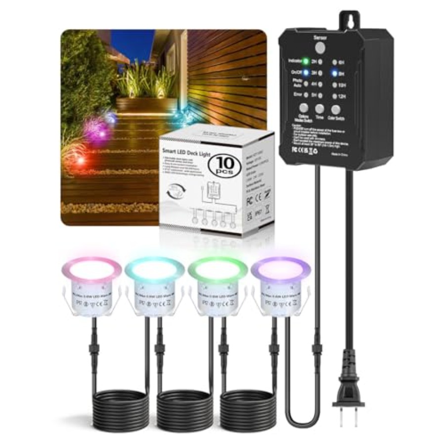 Outdoor Lighting Kits Low Voltage - RGB-Terrassenbeleuchtungs-Set mit Niederspannungstransformator, Timer und Fotosensor,