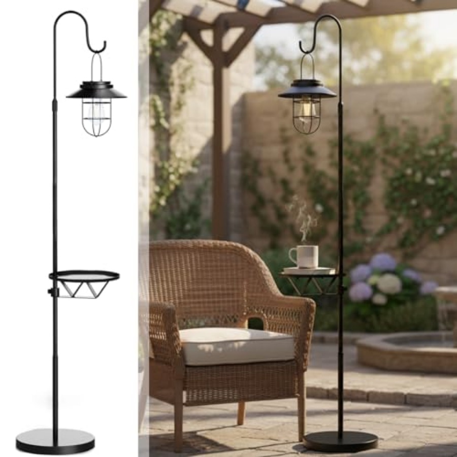 Outdoor Lighting Waterproof - Solar-Stehlampe mit Tisch, 60 Zoll Outdoor-Shepherd-Hook