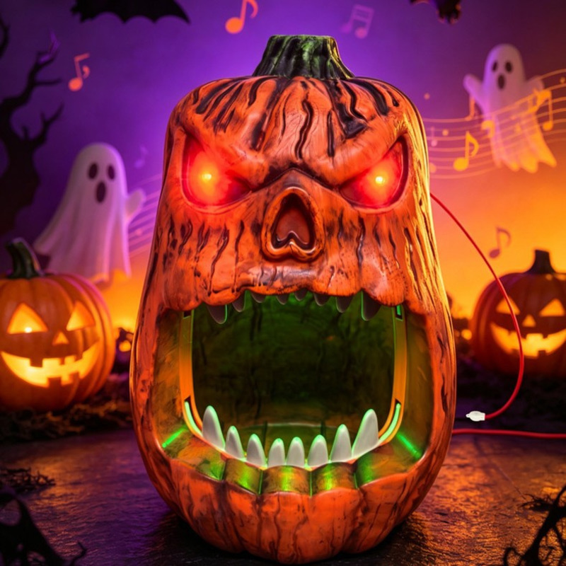 Outdoor Lighting Halloween - Halloween LED-Beleuchteter Kürbis-Bonbonbehälter, sprachgesteuerte Totenkopf-Laterne, Dekoration