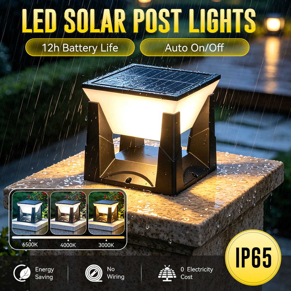 Outdoor Yard Lighting Fixtures - 3-Farbige Solar-Pfostenleuchte IP65 Wasserdicht Automatische Außen-LED-Solarleuchte