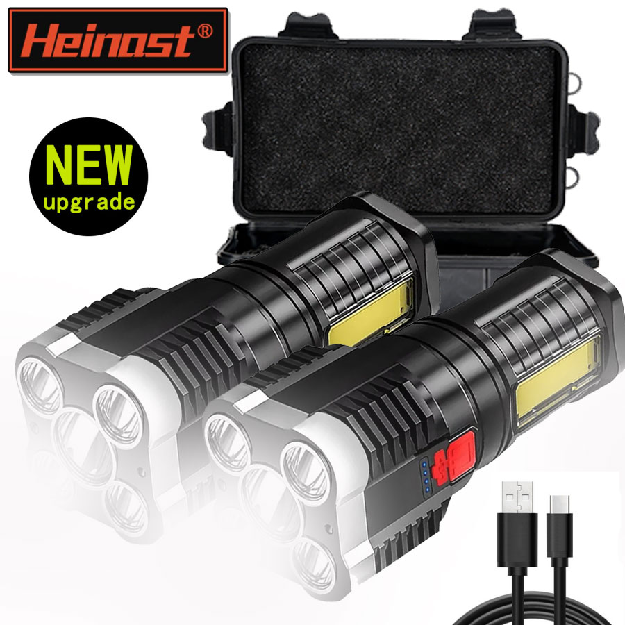 Outdoor Lighting Spotlight - 5 LED-Hochleistungs-LED-Taschenlampen, wiederaufladbarer Camping-Scheinwerfer mit Seitenlicht,