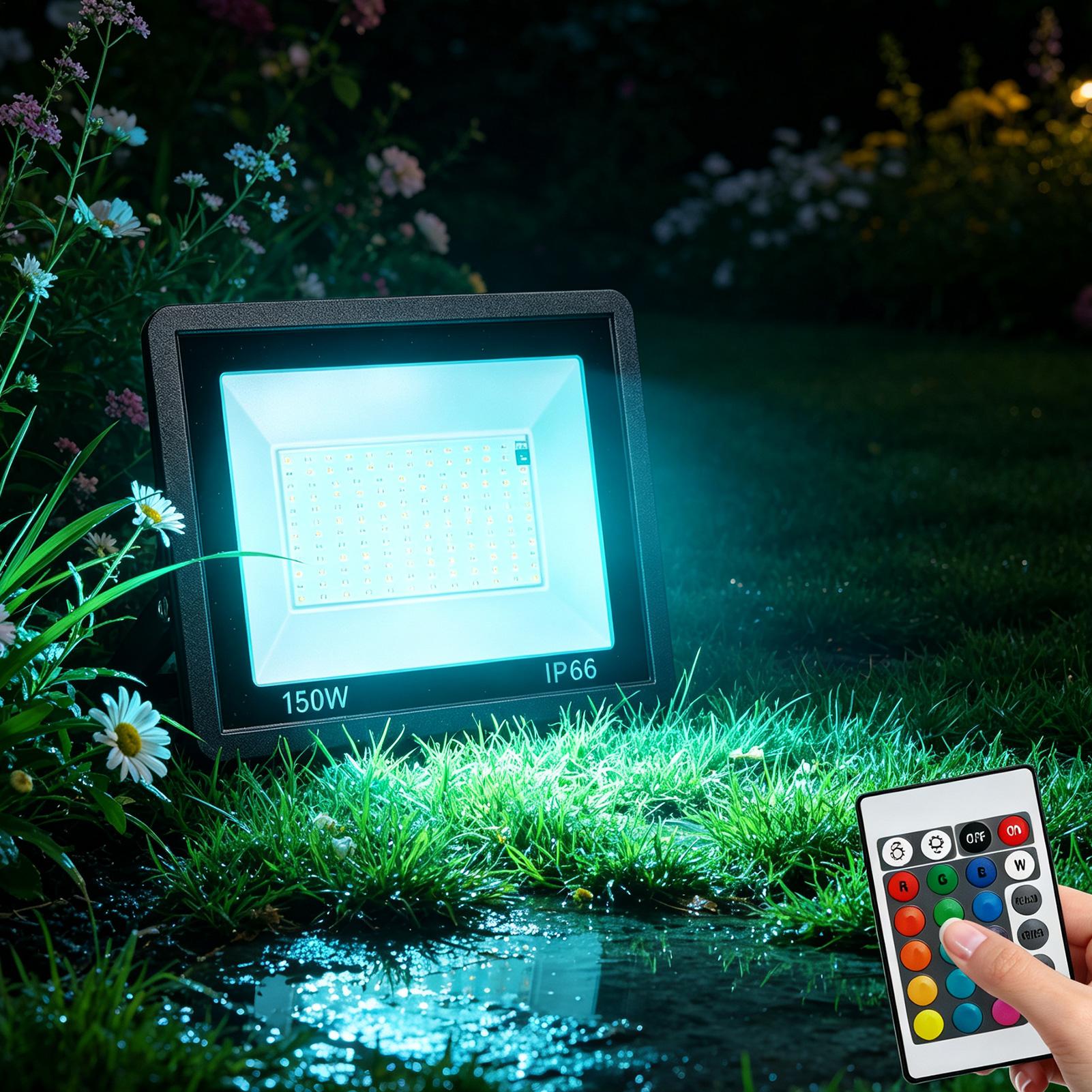 Outdoor Yard Lighting Fixtures - RGB-Farbwechselnde Außenflutlichtleuchte mit Fernbedienung, LED-Außenleuchte für