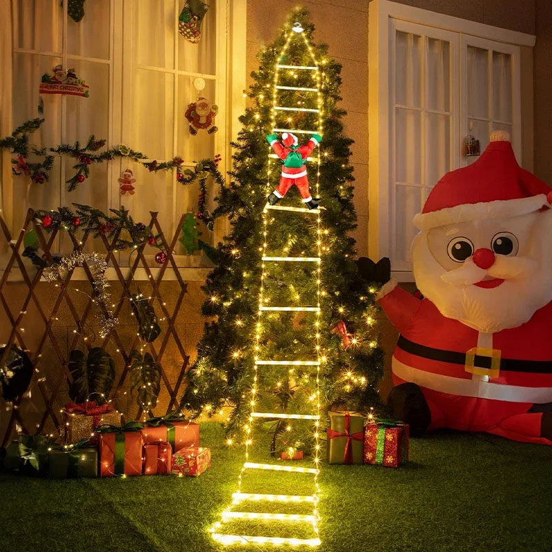 Outdoor Lighting And Decor - LED-Weihnachtsbeleuchtung Dekorative Leiter-Lichterkette mit Weihnachtsmann für