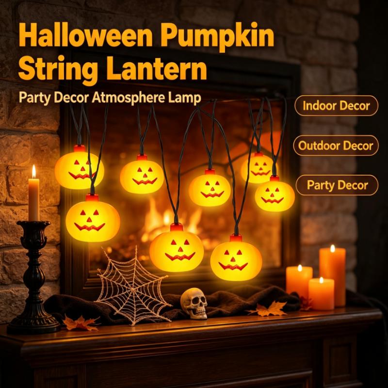Outdoor Lighting Halloween - Batteriebetriebene Halloween-Kürbis-Lichterkette 20LED, Jack-o'-Lantern-Girlande für Outdoor-