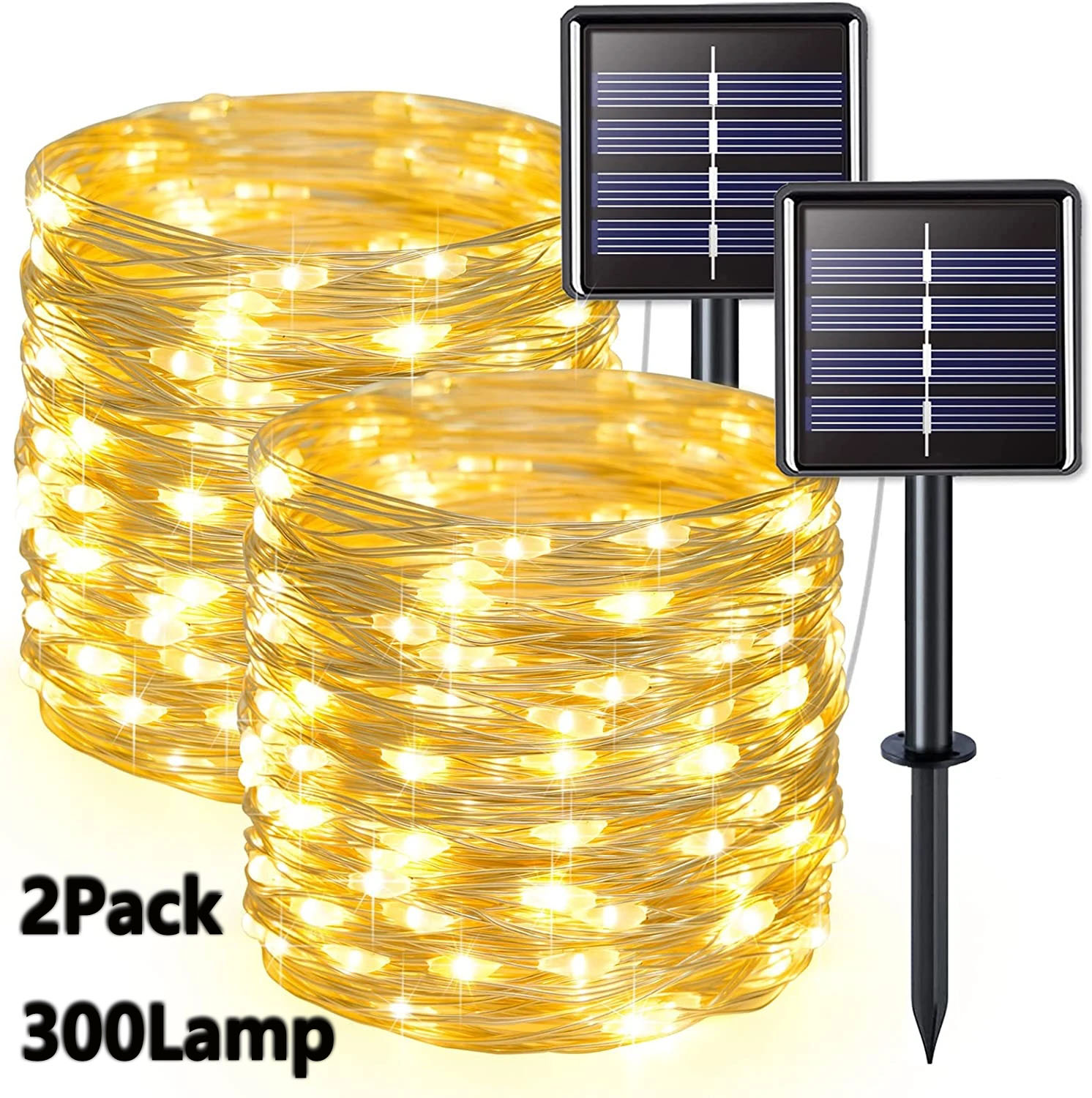 Outdoor Lighting No Wiring - 2er-Pack Solar-Lichterketten, 300 LEDs, Solar-Lichterketten für