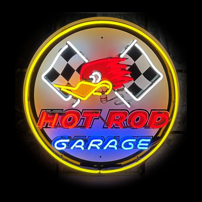 Outdoor Lighting For Store - Leuchtreklame für Hot Garage, Leuchtreklame, Stange,