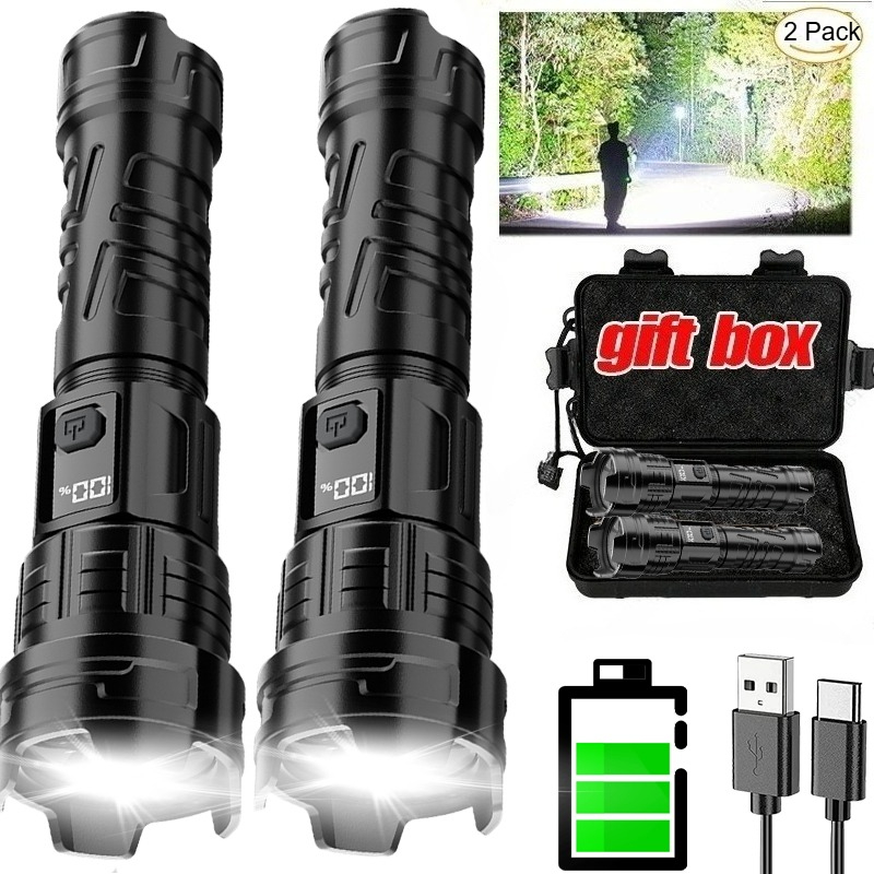 Outdoor Lighting Spotlight - Superhelle LED-Taschenlampe, wiederaufladbar über USB, Outdoor-Zoom,